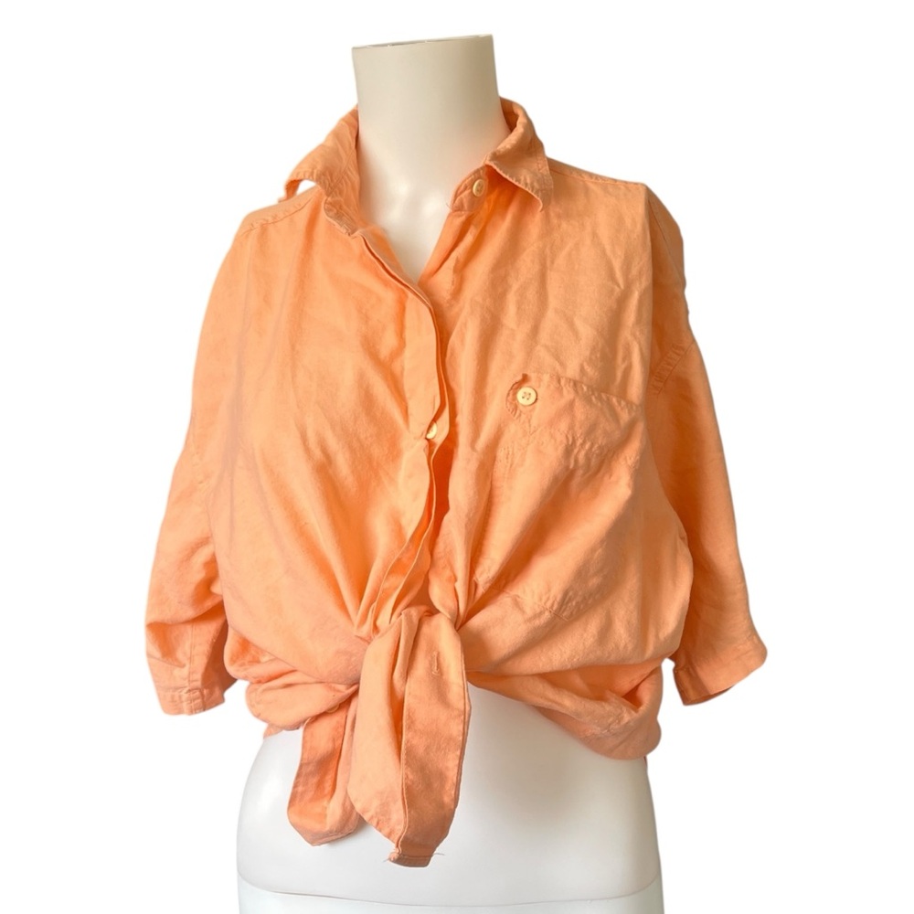 Vintage 90s Detour Orange Cotton Button Up Shirt Short Sleeve Womens Size Large